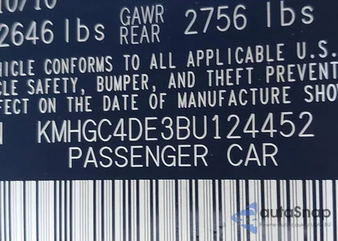 2011 Hyundai Genesis 3.8 from USA, damaged, VIN KMHGC4DE3BU124452